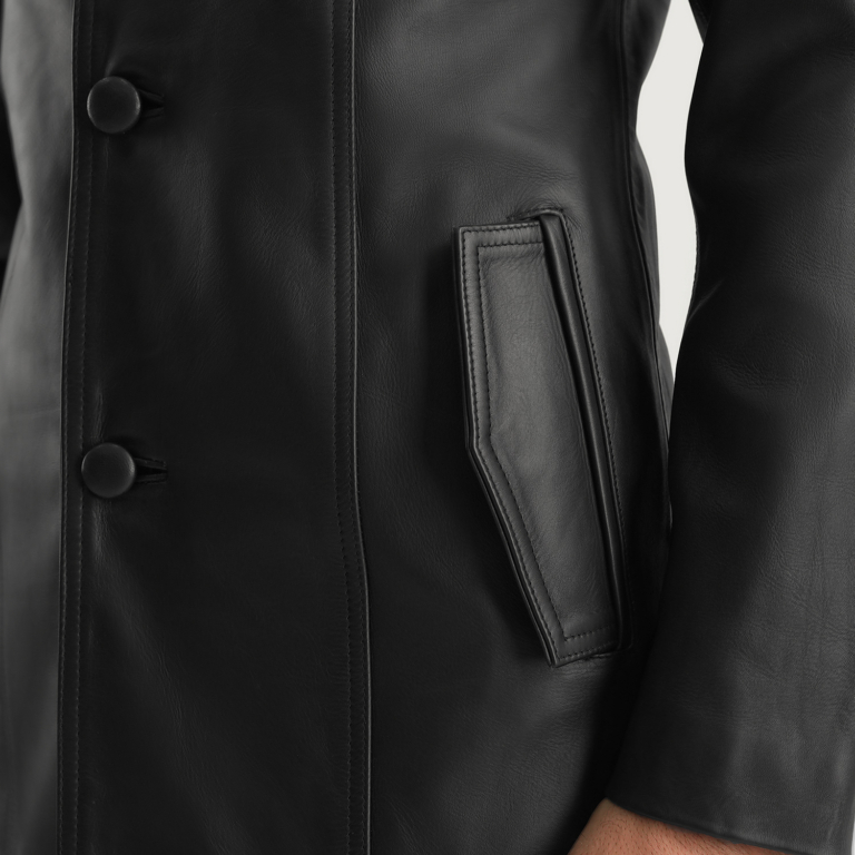 Mens Brawnton Black Leather Coat Close-Up-9-1700480173573